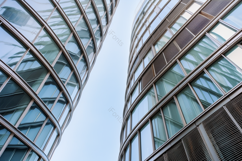 抬头透过两栋楼看一线天空现代蓝色建筑科技企业商业办公楼市区科技园实拍,高清,摄影图,摄影图片,图片大全,摄影图免费下载